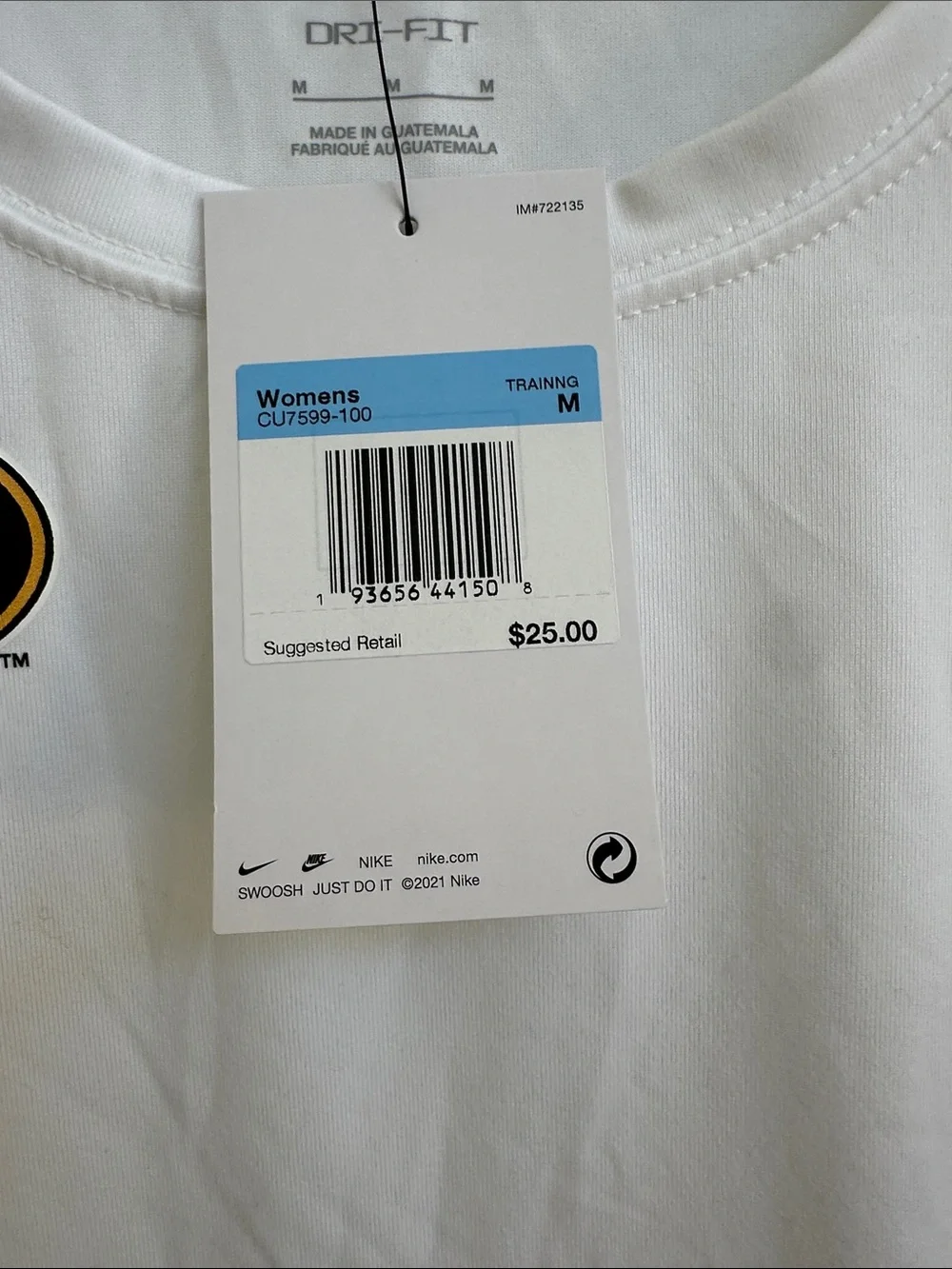 Nike White Dri-FIT Short Sleeve Crew Tee with Missouri Tigers Logo